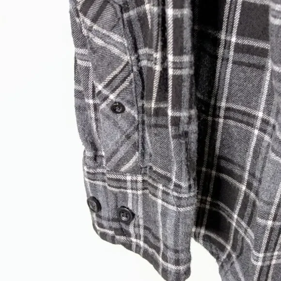 No Boundaries Hooded 100% Cotton Gray Black Plaid Long Sleeve Shacket 42-44 L - Picture 6 of 9